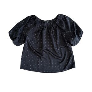 Ann Taylor Polka Dot Short Sleeve Blouse Black Petite Small